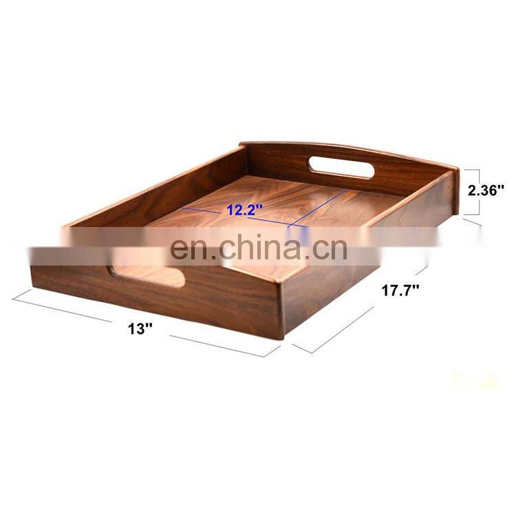 Large Size Wood Serving Tray with Handle, Black Walnut, 17.7 x 13 x 2.4 Inches: Serving Trays