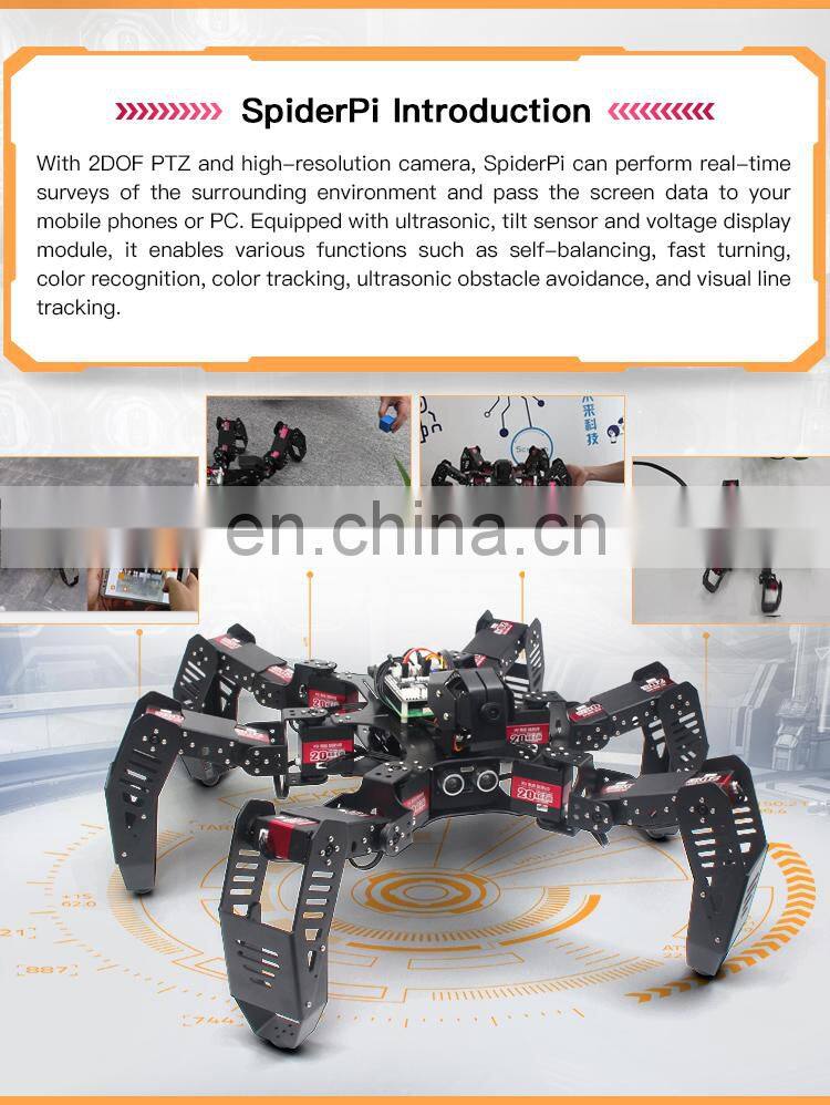 18DOF Hexapod Robot 2DOF PTZ Spider Robot with Main Board for Raspberry Pi 4B/2G Finished