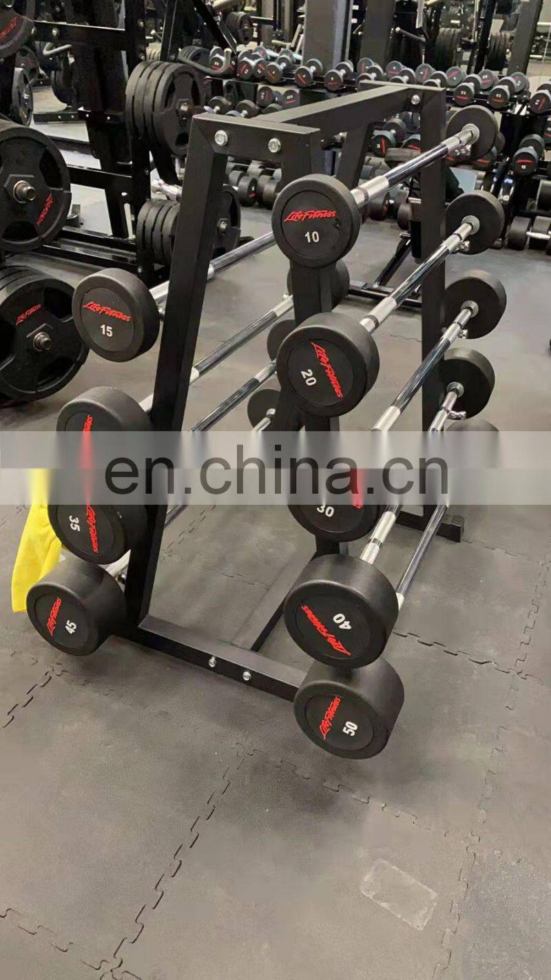 heavy strongman rubber barbell gym barbell dumbbell with long bar rack