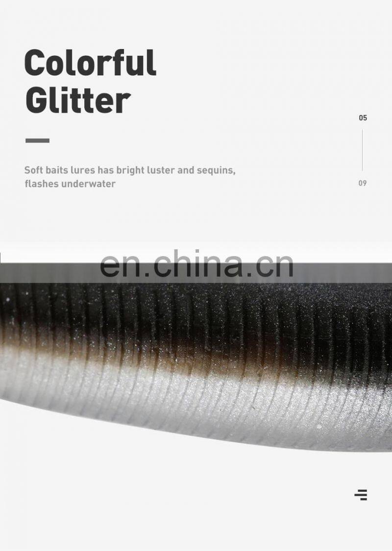 JOHNCOO Needle Shape Tail 80mm 2.5g Pvc Material Soft Bait Fishing Lures with Tongue 6pcs/bag