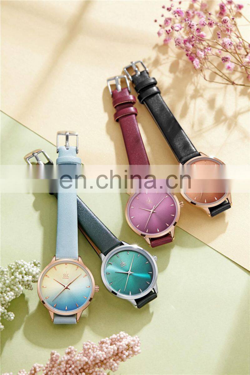 SHENGKE New Fashion Simple Style Temperature Change Color Women Watch Sunray Color Change Men Women Quartz Wristwatches