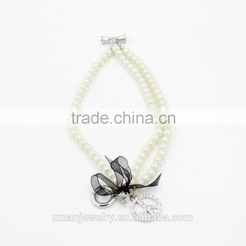 Elegant Black Ribbon Bracelet , New Design Pearl Charms Bracelet for Women