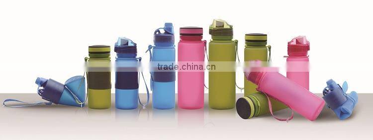 2016NEW Sports Outdoor 500ml/16oz Foldable Silicone Water Bottle, with Screw Lid Platinum material