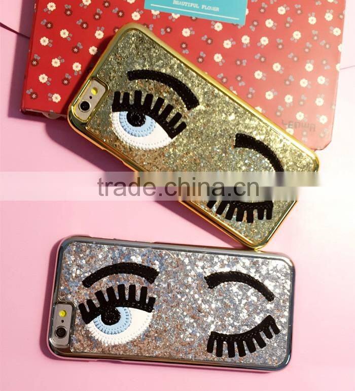 Shiny big eyes flash pink eyelashes phone case for iphone 6