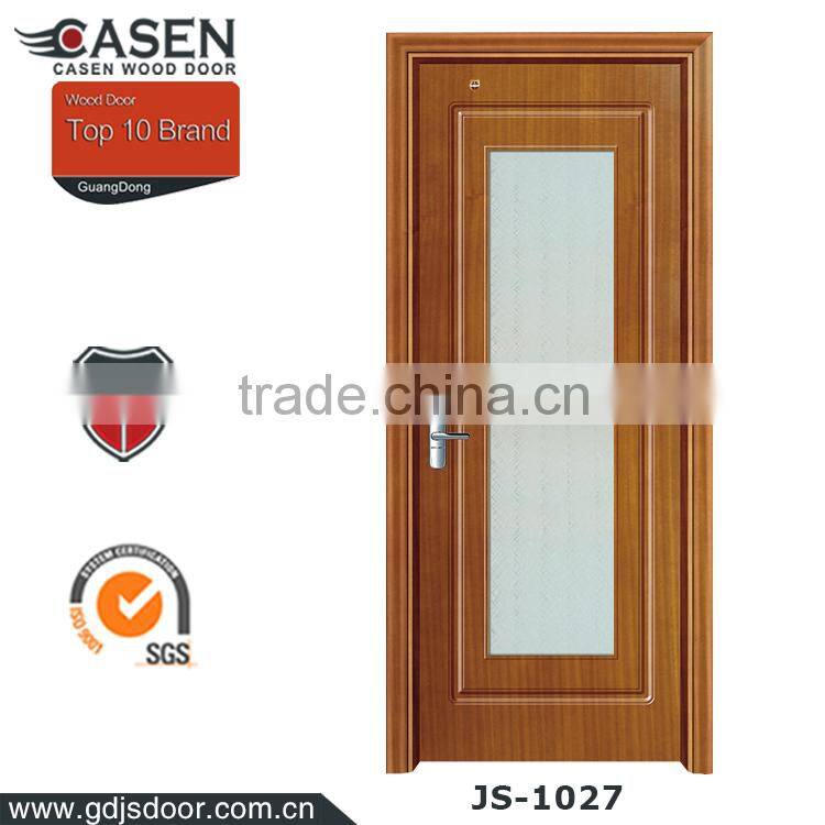 Moisture proof bathroom wooden swing door with frosted glass