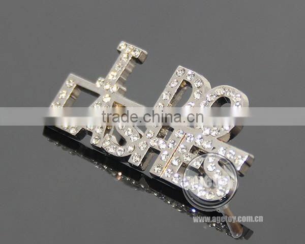 Rhinestones Souvenir Brooch Zinc Alloy Silver Color Crystal Badge Metal Custom Letter Lapel Pin