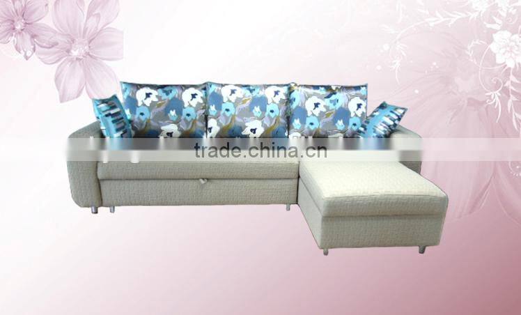 Elegant folding corner fabric sofa bed with storge