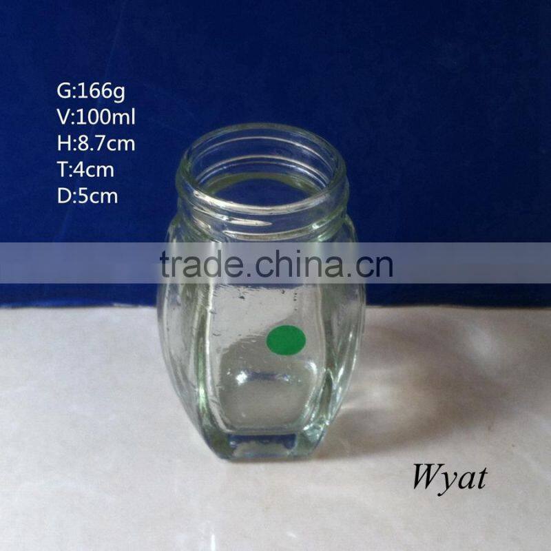 100ml 4oz clear glass honey jars with hexagonal design SLJd116