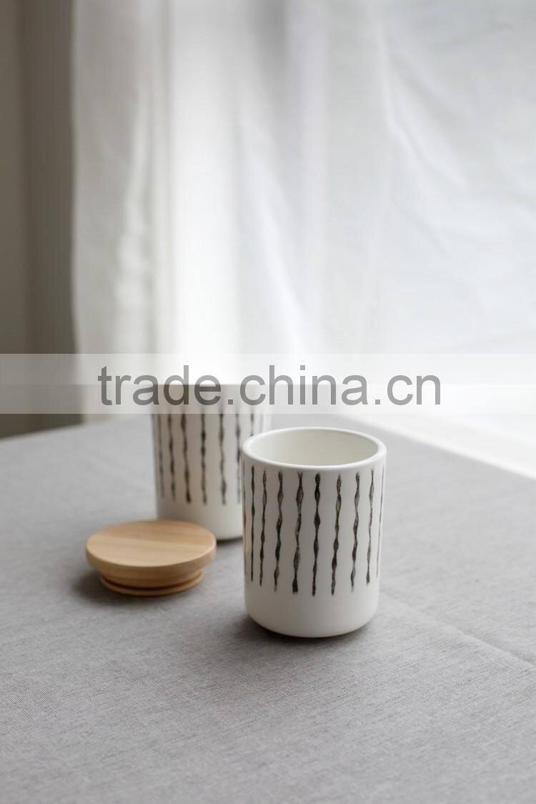 customized small ceramic storage jar with wood lids