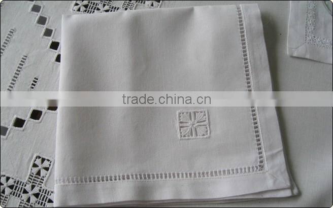 Hand hemstitch white linen table cloth No.7