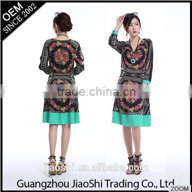 Printed traditional style ladies simple design fashion dress for lady