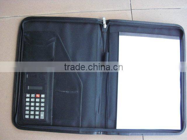 Black manager folder,genuine leather business folder with calculator
