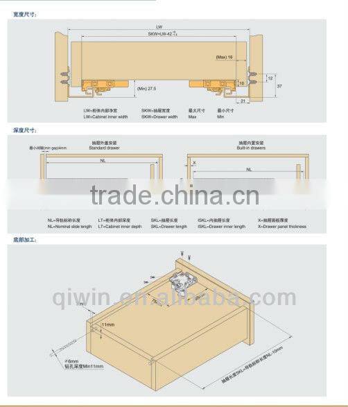 Three-fold push-open & soft close concealed slide