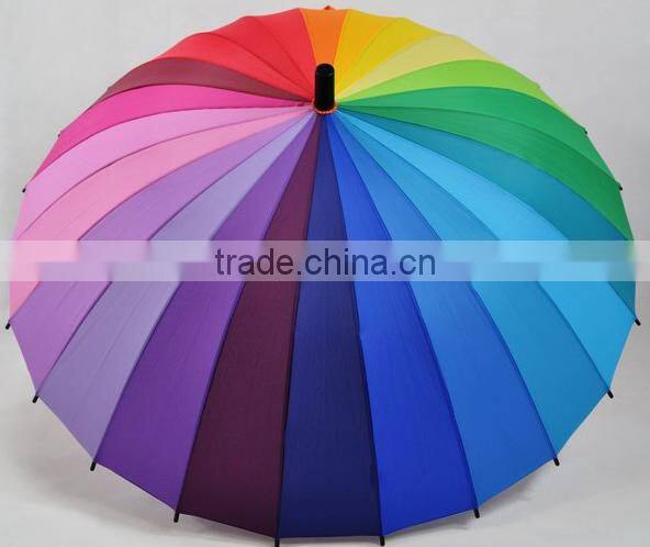 24 ribs rainbow umbrella factory for all kind of advertising 23" stick umbrella