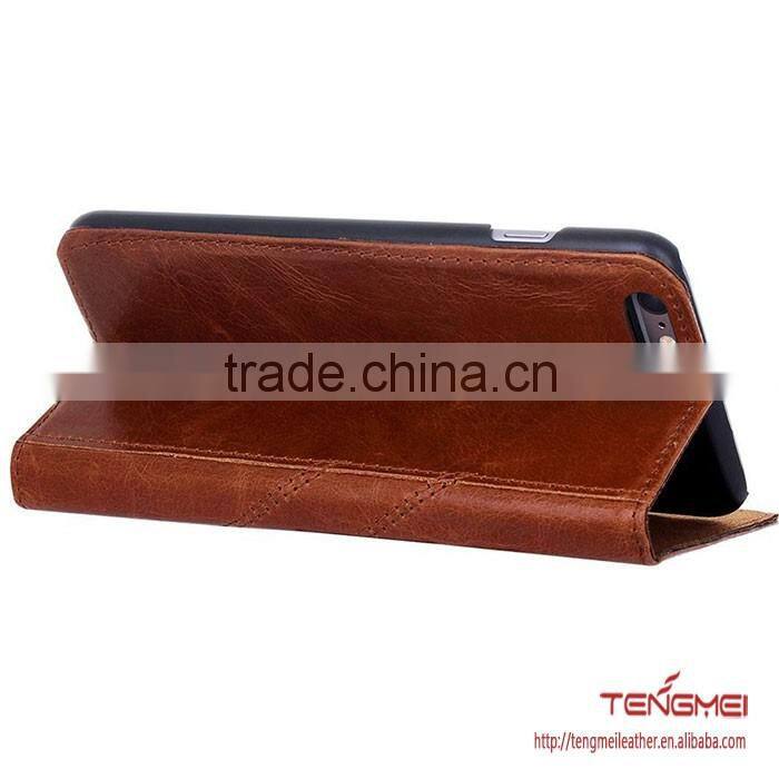4.7 inch genuine leather oil wax pattern for iphone case with one card slot case phone