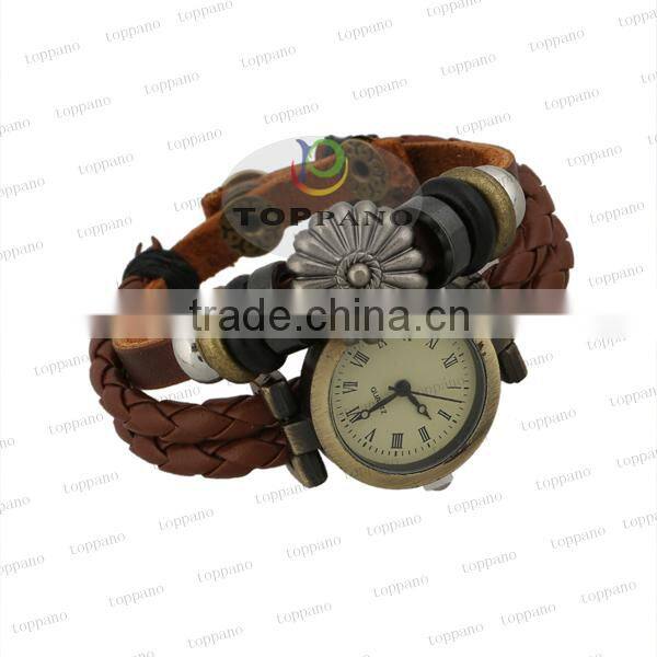 2016 new fashion real leather bracelet watch handmade woven leather watch bracelet with high quality