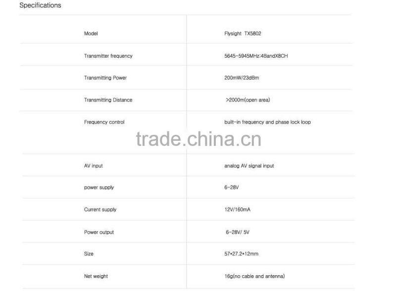G2909 flysight TX5802 5.8GHz 200mW Wireless AV fpv Transmitter av sender for rc drone