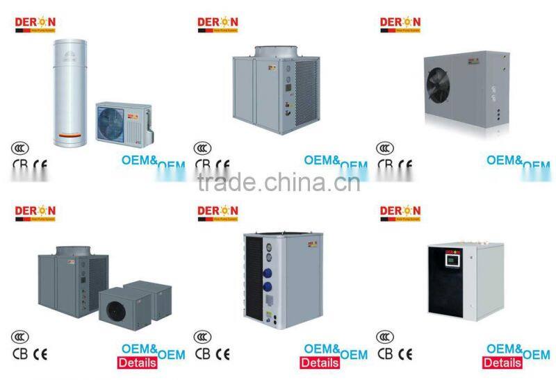 Deron air to water heat pump water heater, R410a or R417A, with electric heating element