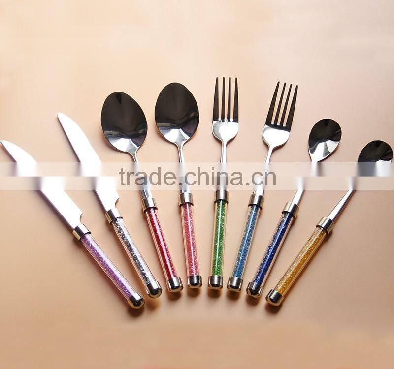 New design food safety stainless steel 18/8 wedding crystal dinner tea or coffee spoon with crystals in the acrylic handle