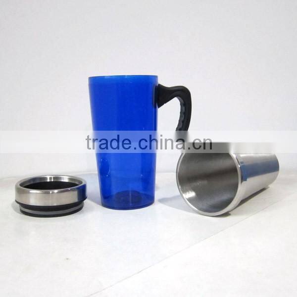 Stainless steel mug with colorful plastic outer decoration without handle