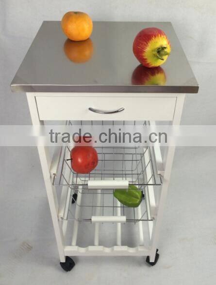 Modern design space saving foldable wooden service trolley for food