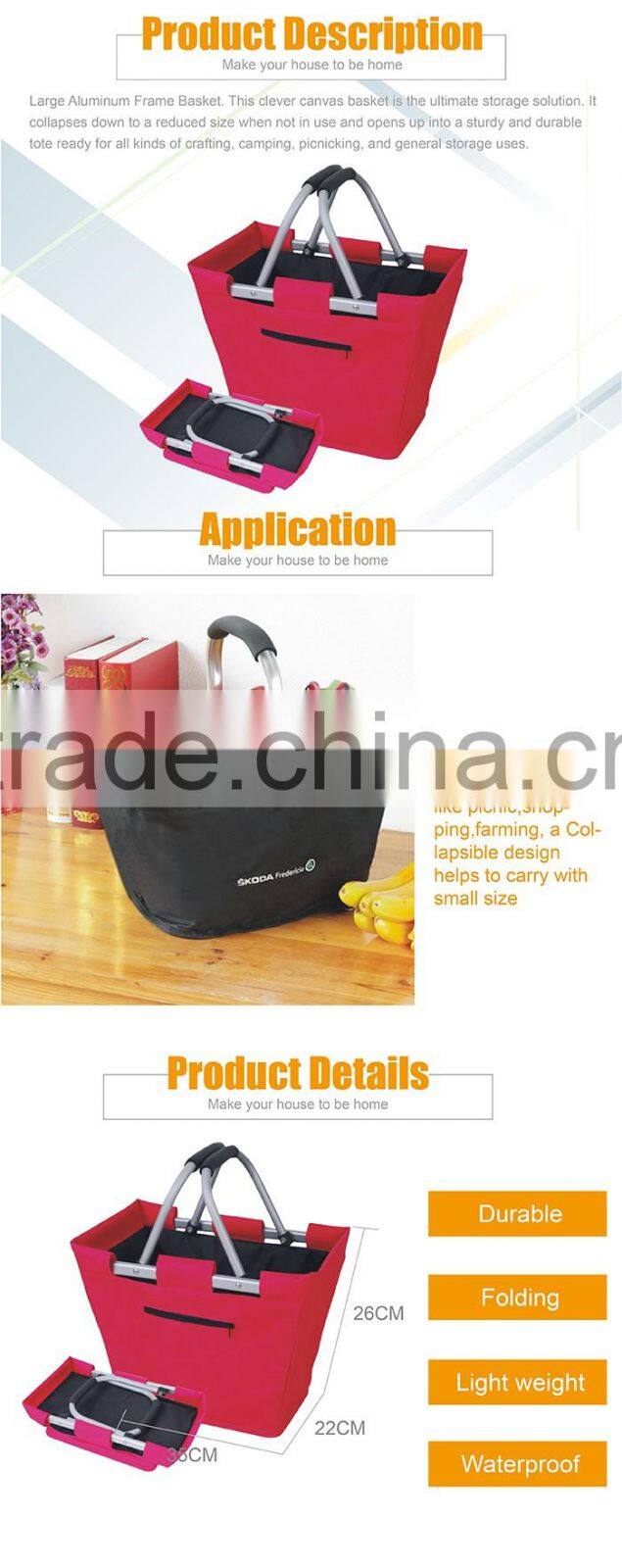 Polyester Collapsible Market Basket with Pocket