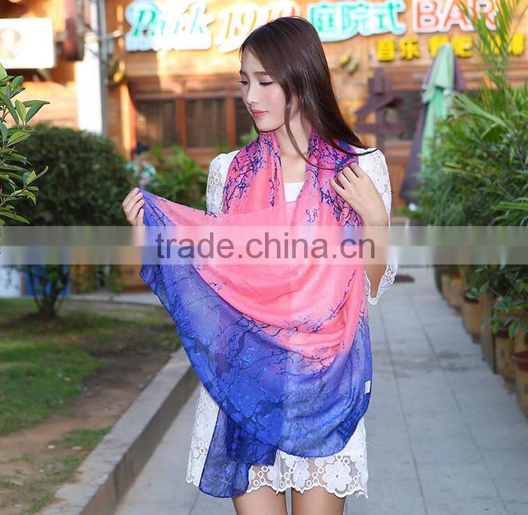 180*80cm Women's Viscose Voile Crinkle Scarf Big Rose Print Wrap Sexy Coral Pattern