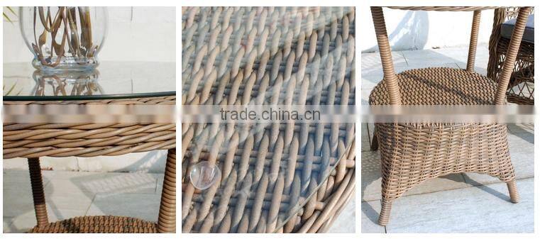 Natural Handmade Rattan Wicker Set: 2 Lounge Arm Chairs with Cushions and Table