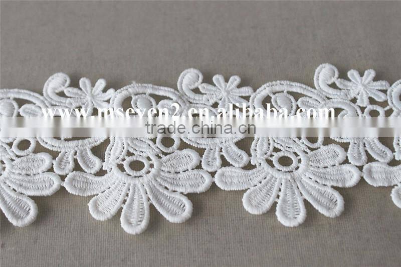 good price water solouble lace flower trim with 6cm in white polyester embroidery lace for dress