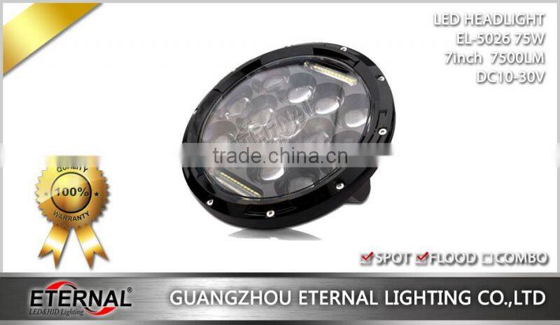 75W 7" Round LED Headlights Hummer Jeep Wrangler CJ TJ JK Prewired H4