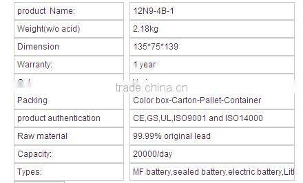 12N9-4B-1 dry battery/dry batteries for ups/all kinds of dry batteries