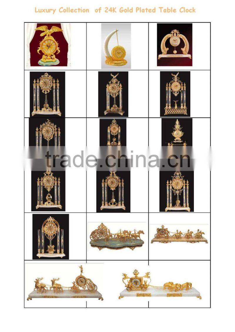 Antique Carved Ornate Bronze Rococo Style Table Clock, Elegant Marble Base Table Clock