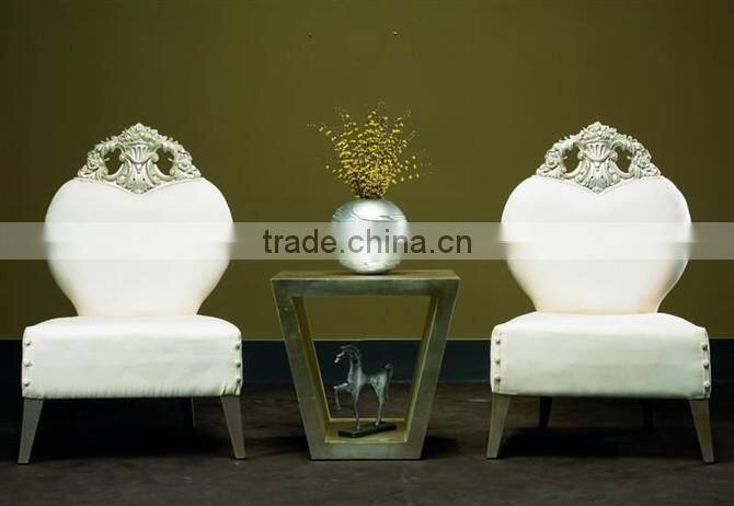 Modern design wooden heart shape chair covered by white leather