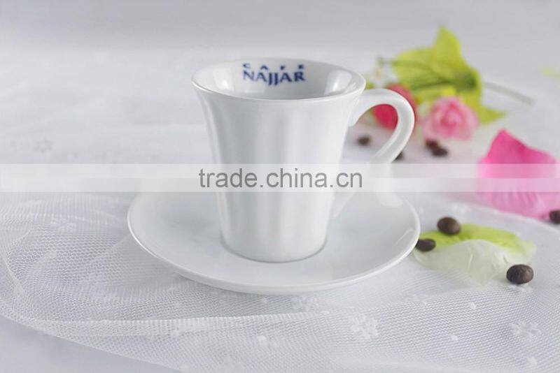 Custom logo white porcelain tea cup and saucer wholesale