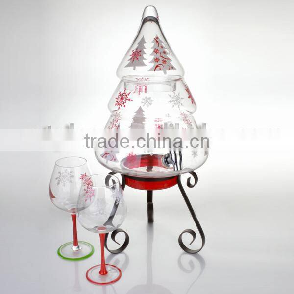 FDA, holiday theme artificial christmas tree shaped glass beverage dispenser