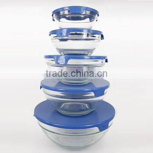 glass bowl /salad glass bowl/Stackable 5pcs glass cooking/food storage bowl set