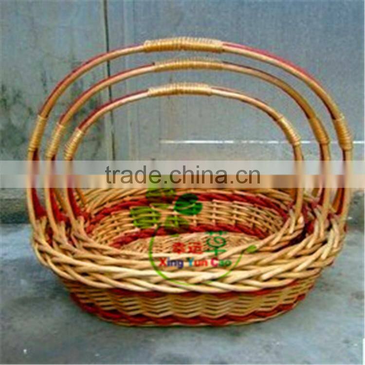Vintage cheap wicker round gift basket with handle set of 3/ christmas gift basket