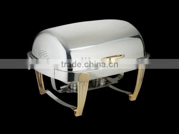 Luxury rectangular gold-plated roll top stainless steel chafing dish