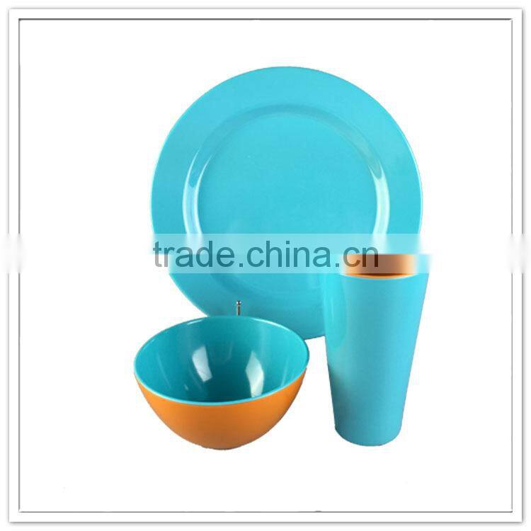 Premium bright color 3 Pcs plastic dinnerware melamine dinner set wholesale