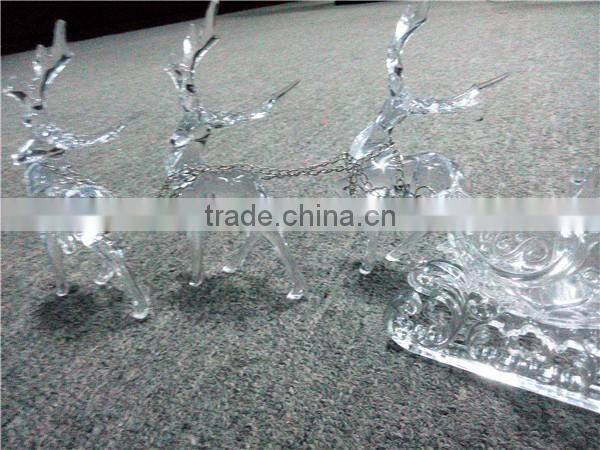 2016 hot sale three acrylic reindeer and sleigh Christmas decoration