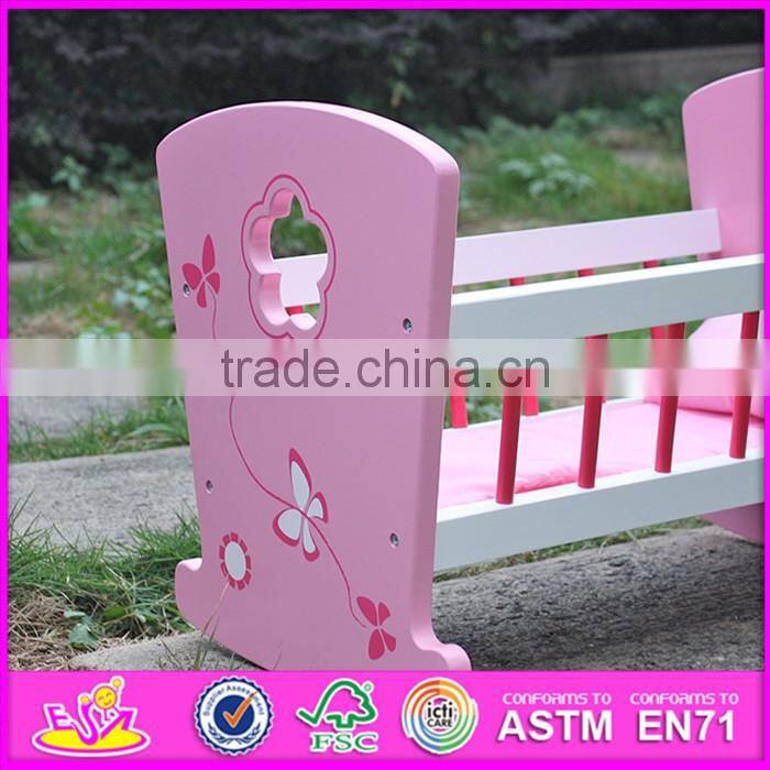 2016 Best design kids wooden toy 18 inch doll bed W06B052