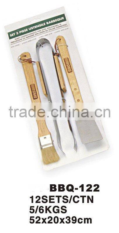 BBQ-122 3pcs BBQ tools with wooden handle