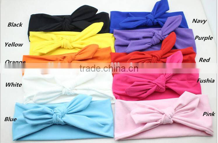 2015 hot sell kids cotton stretch elastic headband Baby Headband Bow Knot headband