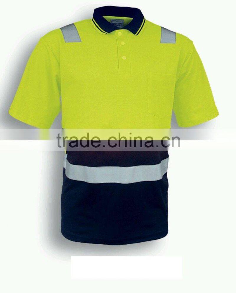 Hi-Vis Short Sleeve Safety Work Polo Shirt With Reflective Tape