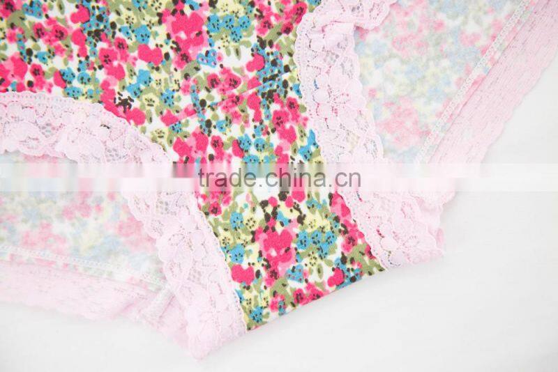 Factory Custom Cheapest Printing 95% Cotton 5% Spandex with Lace Sexy Fancy Woman Underwear