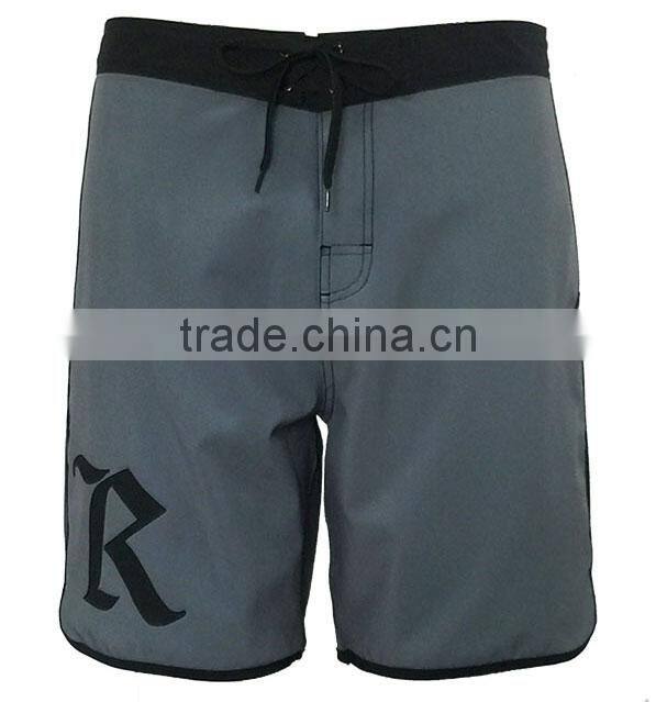 Custom logo grey board shorts with black binding cheap mens beachwear