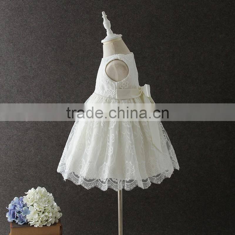 New arrival summer baby clothes White Embroidery Flower Lovely Lace Net 0-2 Years old party dress baby first Communion dresses