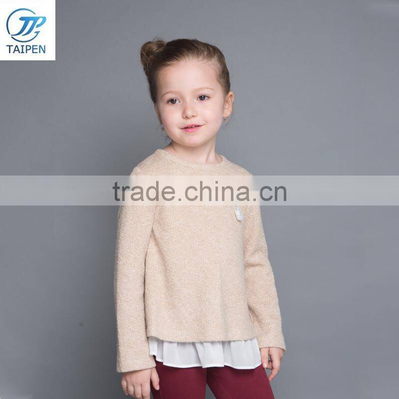 2017 Spring Girls High Neck t Shirt With Lace Long Sleeve Kids Clothing Designs For Girl