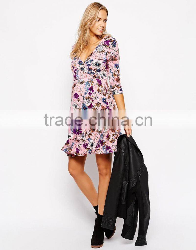 Maternity Wrap Skater Dress in Floral China supplier