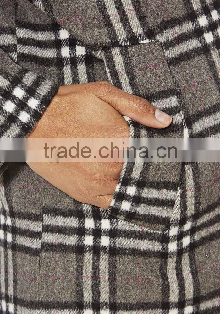 latest brushed checked ladies plaid winter coat